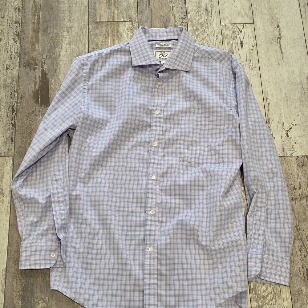 (16.5 33) Jos. A. Bank 1905 Button Down Shirt Purple Blue Check Cotton Stretch
